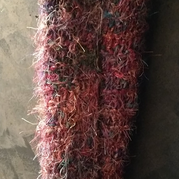 100% Silk Long Scarf, Multi Colored & Fringed - Picture 8 of 8